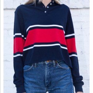 Brandy Melville Jonny Top Rugby Crop in Navy/Red